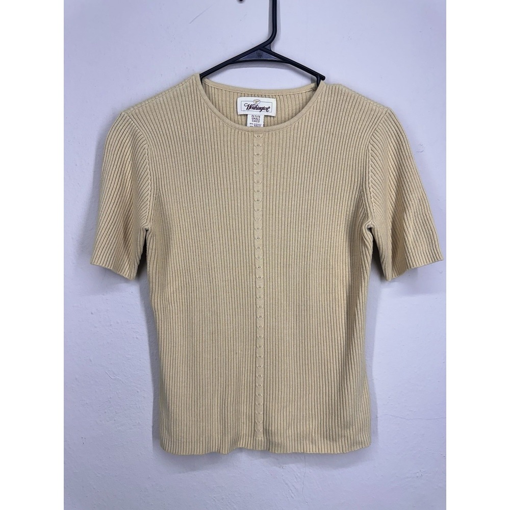 VTG 90s Short Sleeve Ribbed Soft Yellow Top SMALL Capsule Wardrobe Minimalist